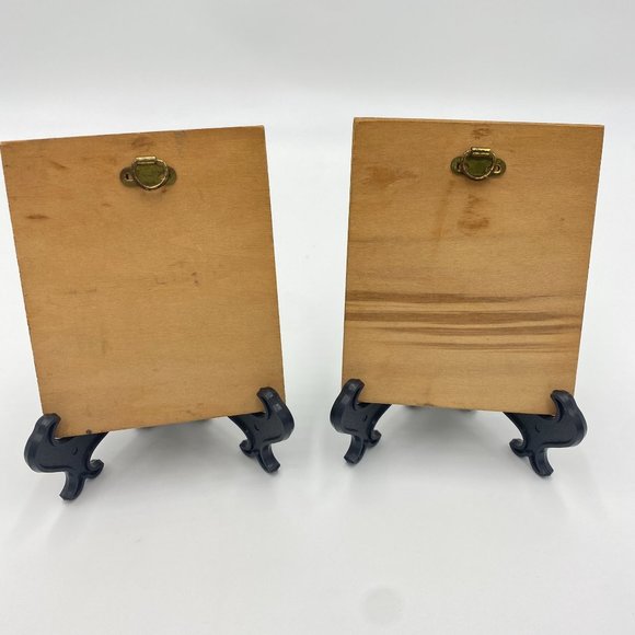 2 Small Antique Wooden Frame Swiss Girls Child Pretzel Jack Russell Terrier Dog - Picture 3 of 9